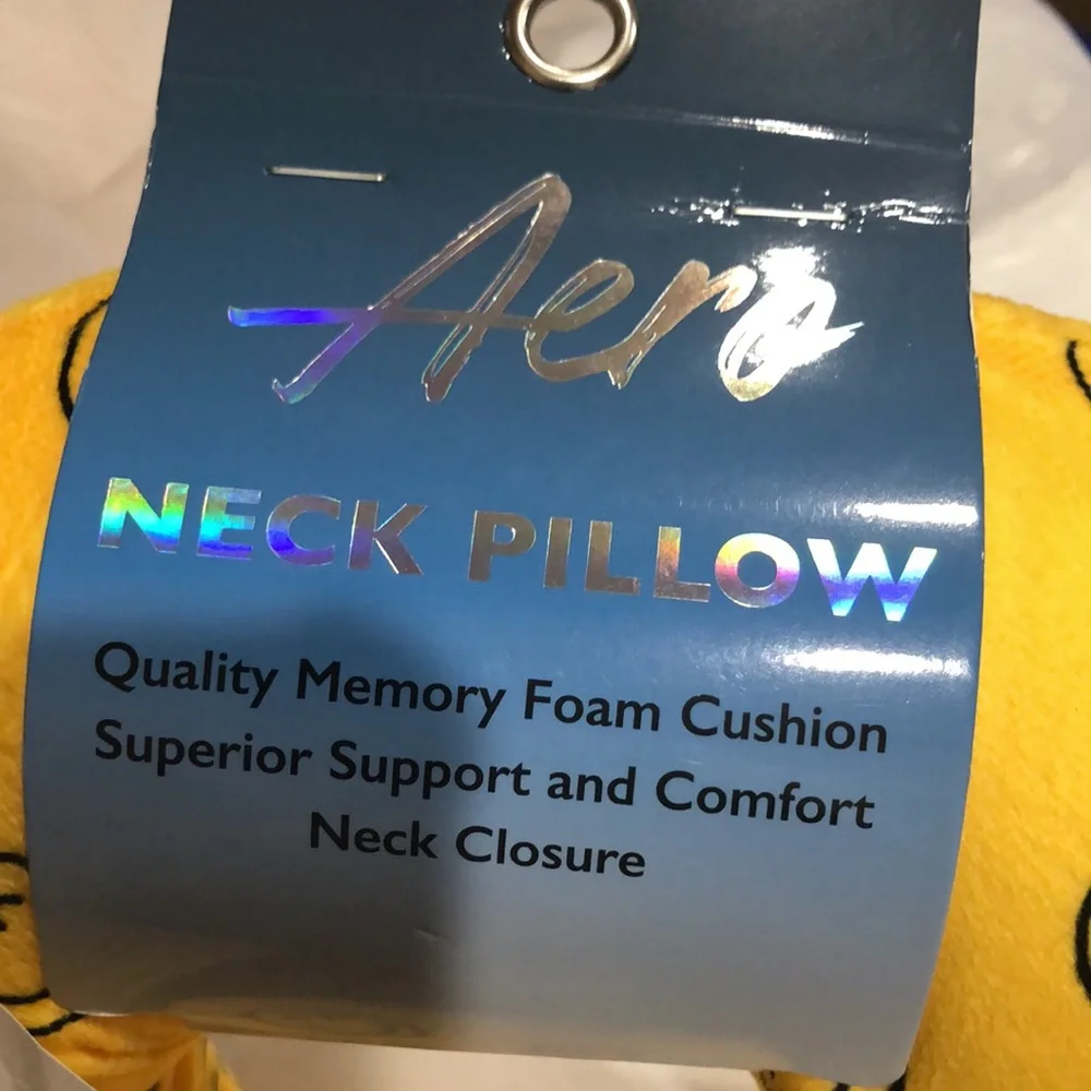 Aeropostale yellow emoji smiley face plush memory‎ foam neck travel pillow new
